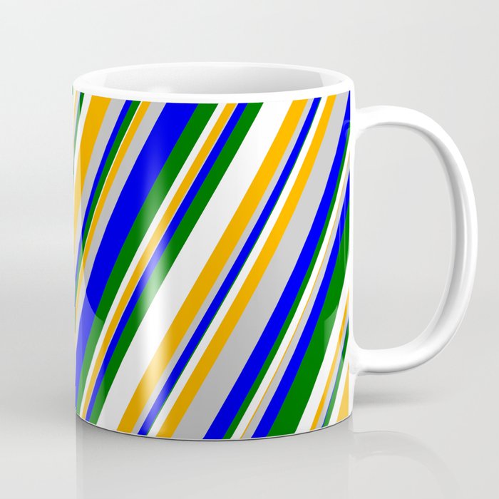 Eyecatching Grey, Blue, Dark Green, White, and Orange Colored Stripes/Lines Pattern Coffee Mug