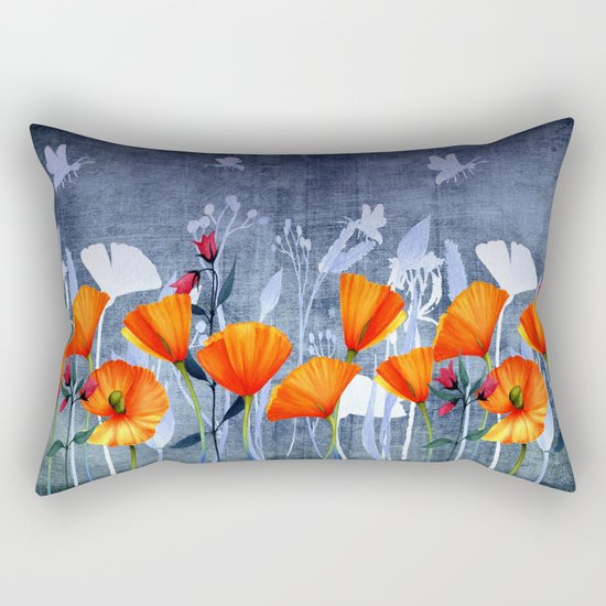 Summer night- Shadow of a Poppy meadow- Flowers on #Society6 Rectangular Pillow