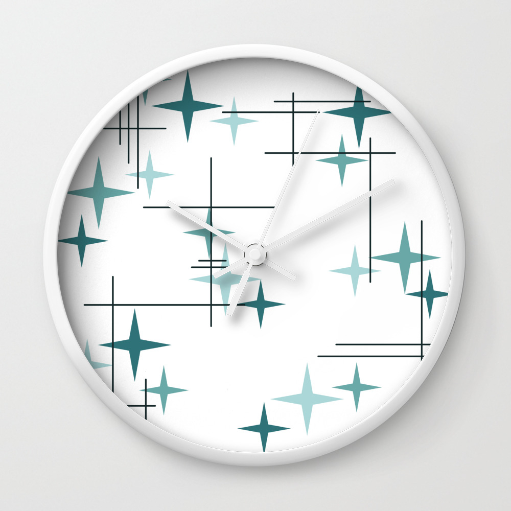 Mid Century Modern Stars Teal Wall Clock By Zennykenny Society6