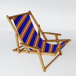 [ Thumbnail: Dark Blue and Dark Orange Colored Lines/Stripes Pattern Sling Chair ]