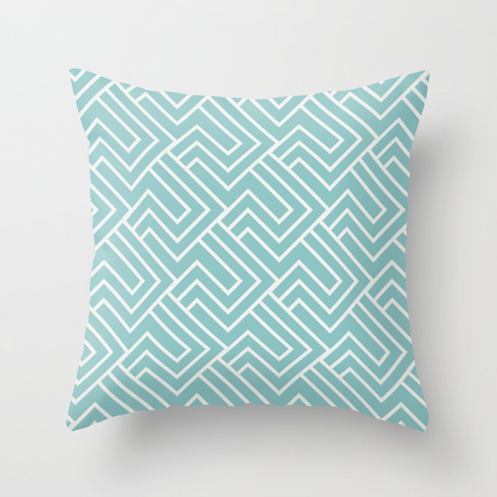 Aqua and White Minimal Line Art Pattern 2 Color of the Year Aqua Fiesta and Delicate White Throw Pillow