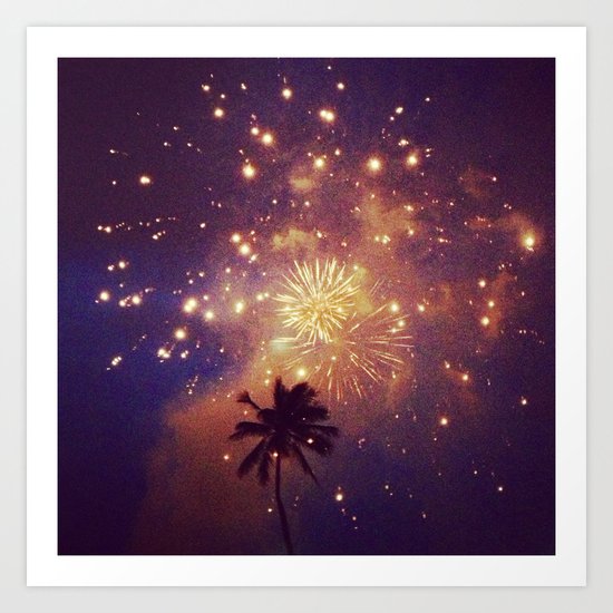 Palm tree fireworks Art Print