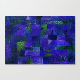 Terraced garden tropical floral midnight Egyptian blue abstract landscape painting by Paul Klee Canvas Print