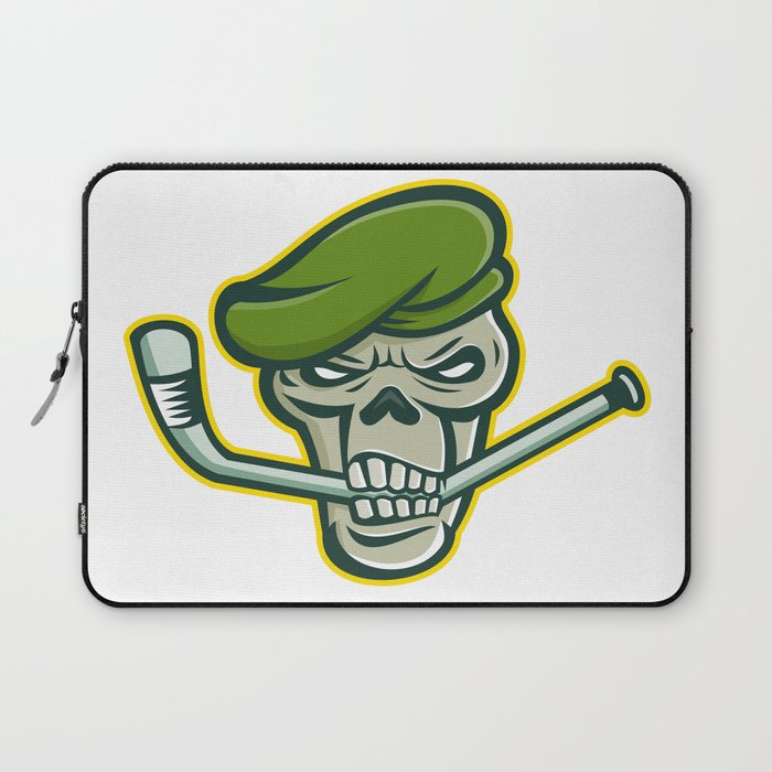 Green Beret Skull Ice Hockey Mascot Laptop Sleeve