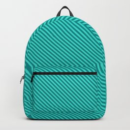 [ Thumbnail: Turquoise and Dark Cyan Colored Lined/Striped Pattern Backpack ]