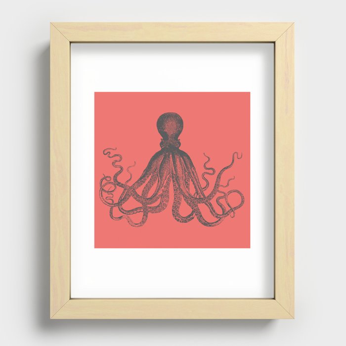 Octopus in Coral  Recessed Framed Print