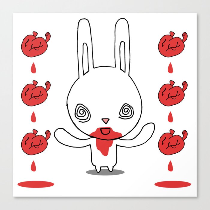 Heart Conjuring Bunny Rabbit - funny cartoon drawing with blood and magic! Canvas Print