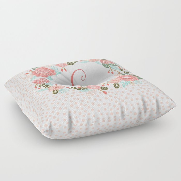 Monogram G Cute Girls Coral Florals Flower Wreath Coral Florals