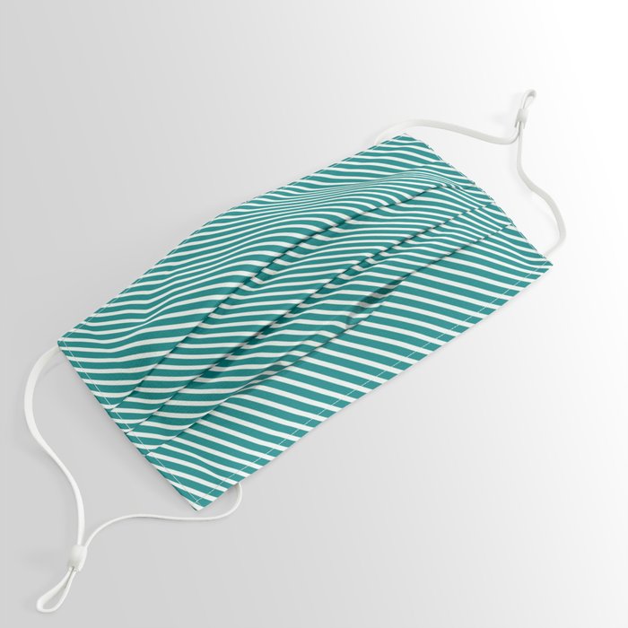 Mint Cream and Teal Colored Lines/Stripes Pattern Face Mask