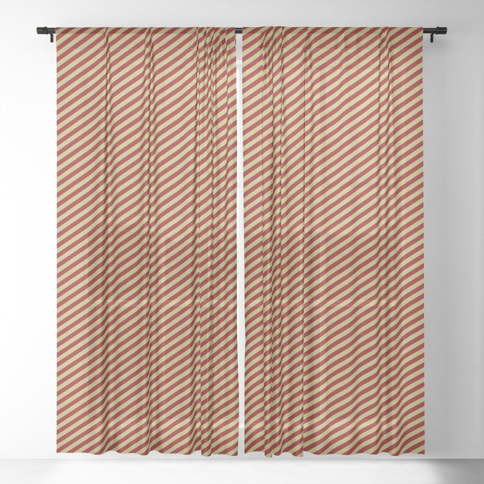Dark Khaki and Dark Red Colored Stripes/Lines Pattern Sheer Curtain