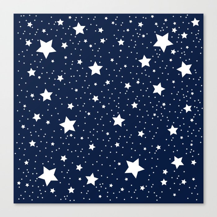 Cute Nighttime Stars Pattern in Nautical Navy Blue and White Canvas Print