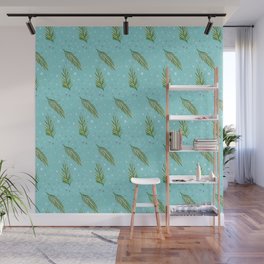 Christmas Pattern Floral Turquoise Leaf Feather Wall Mural