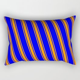 [ Thumbnail: Blue and Dark Orange Colored Lined/Striped Pattern Rectangular Pillow ]
