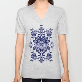 damask blue and white V Neck T Shirt
