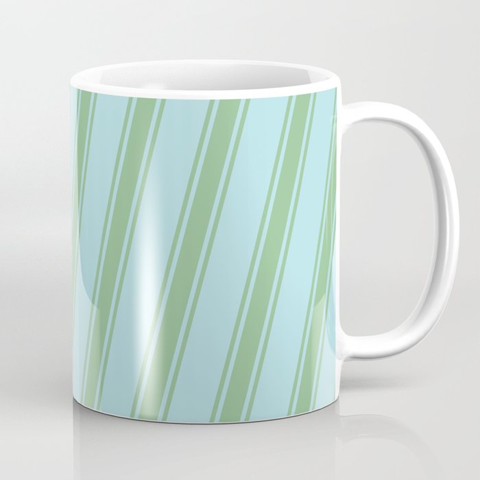 Powder Blue and Dark Sea Green Colored Striped/Lined Pattern Coffee Mug