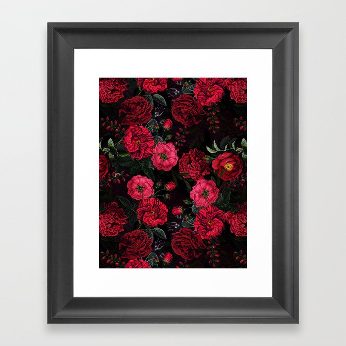 Red Gothic Vintage Night Roses  Framed Art Print
