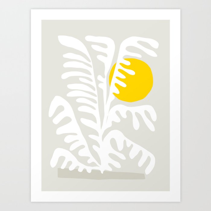 Seaweed and Sun - White & Yellow Matisse collage 4 Art Print