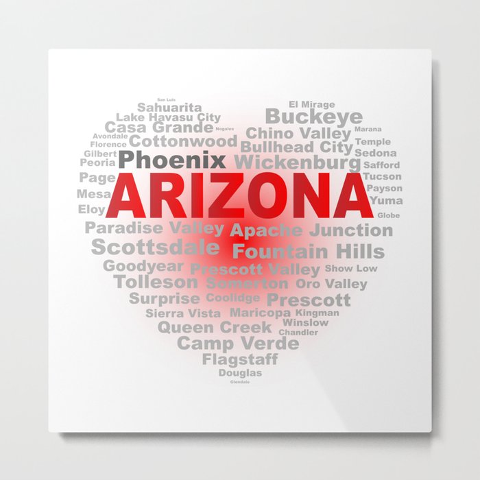 Arizona Word Cloud Heart Metal Print