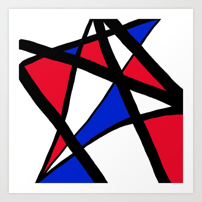 Geometric Red White And Blue Stars Abstract Art Print By