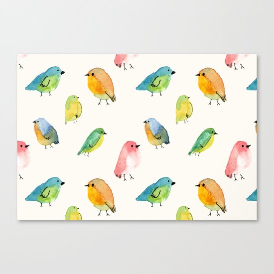 Watercolor Birds Pattern Canvas Print