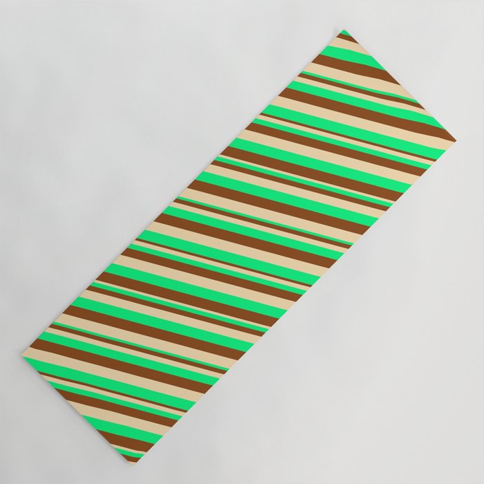 Green, Brown & Beige Colored Lined/Striped Pattern Yoga Mat