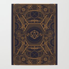Steampunk Polyhedral D20 Dice Mechanical Tabletop RPG Gaming Poster