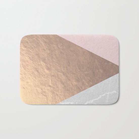 Geo tri - rose gold & concrete Bath Mat