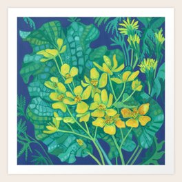 Marsh Marigold Summer Wildflowers Floral Painting Art Print