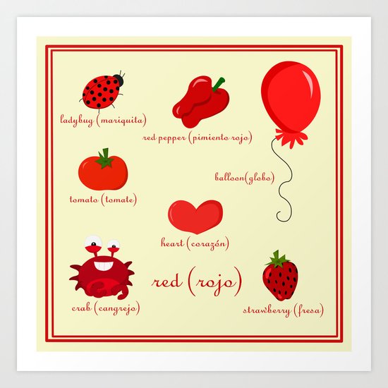 Colors: red (los colores: rojo) Art Print