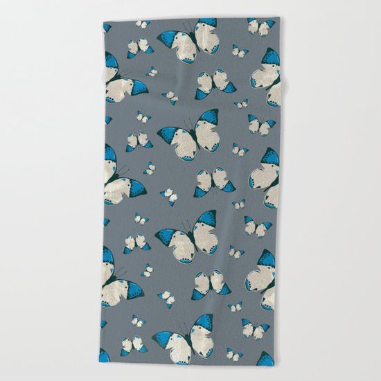 Spring Butterfly (Blue Pattern) Beach Towel