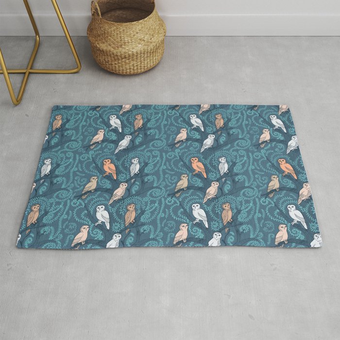 Midnight Blue with Blushing Owls Rug