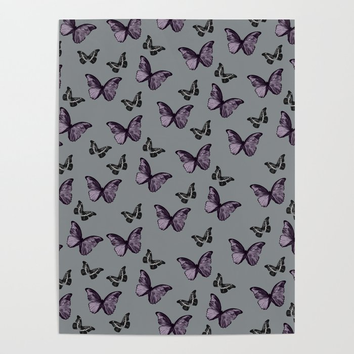 Gray Lavender & Black Butterfly Glam #1 #pattern #decor #art #society6 Poster