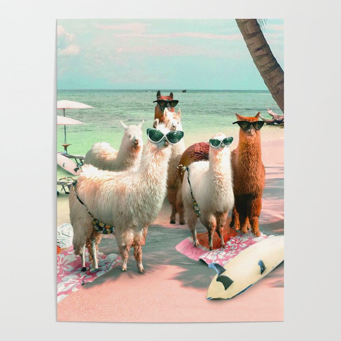 Funny Llama Beach Poster