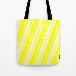 [ Thumbnail: Yellow and Light Yellow Colored Lines/Stripes Pattern Tote Bag ]