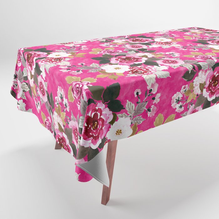 IN LOVE Hot Pink Floral Tablecloth