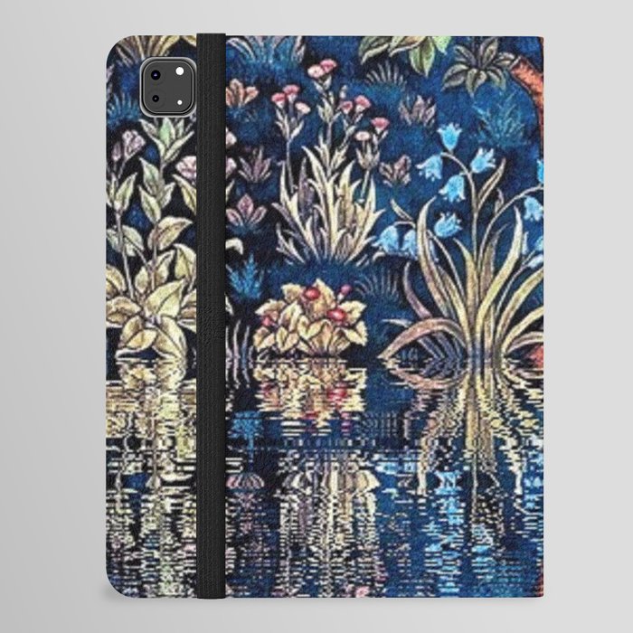 Tree of Life reflecting water of garden lily pond twilight blue nature landscape painting iPad Folio Case