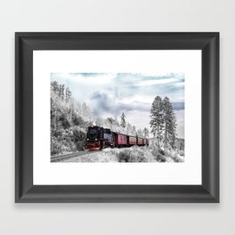 Vintage train,snow,winter art Framed Art Print