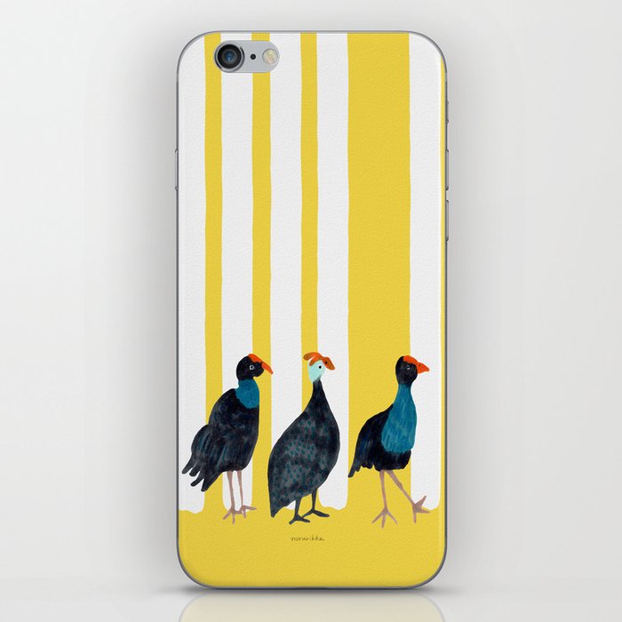 Three Birds Walking - Blue and Yellow iPhone Skin