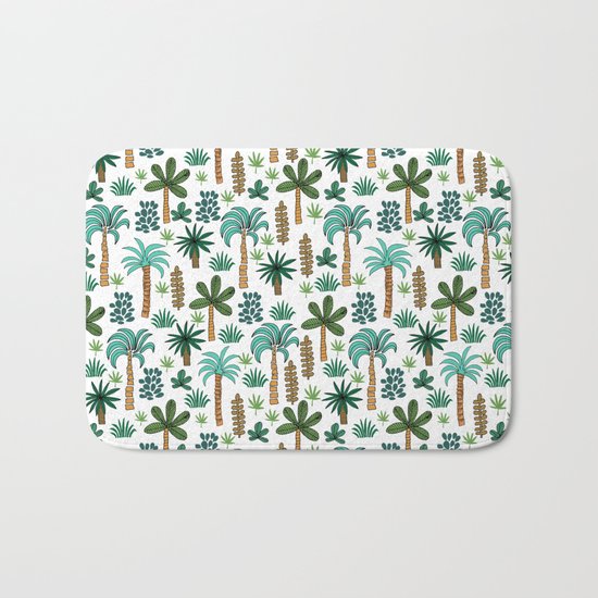 Tropics palm trees pattern print summer tropical vacation design by andrea lauren Bath Mat
