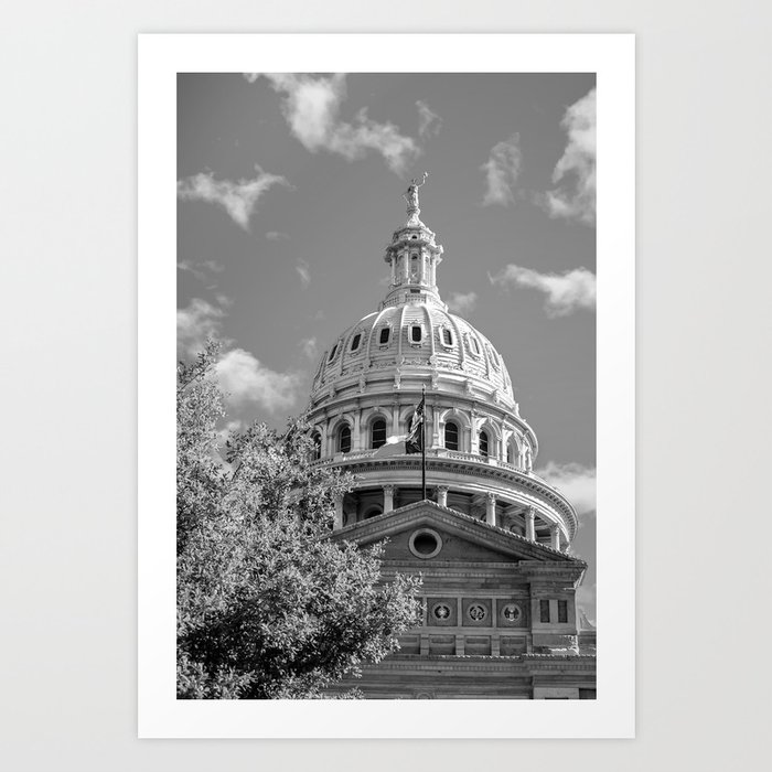Capitol of Texas - State Building - Austin Texas Black and White Art Print
