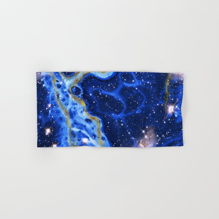 Neon marble space #4: blue, gold, stars Hand & Bath Towel