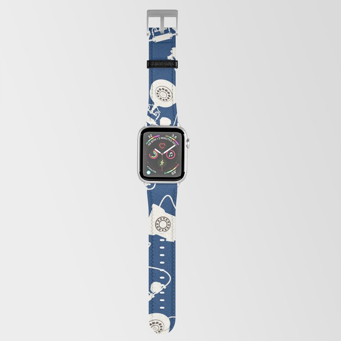 Vintage Rotary Dial Telephone Pattern on Dark Navy Blue Apple Watch Band