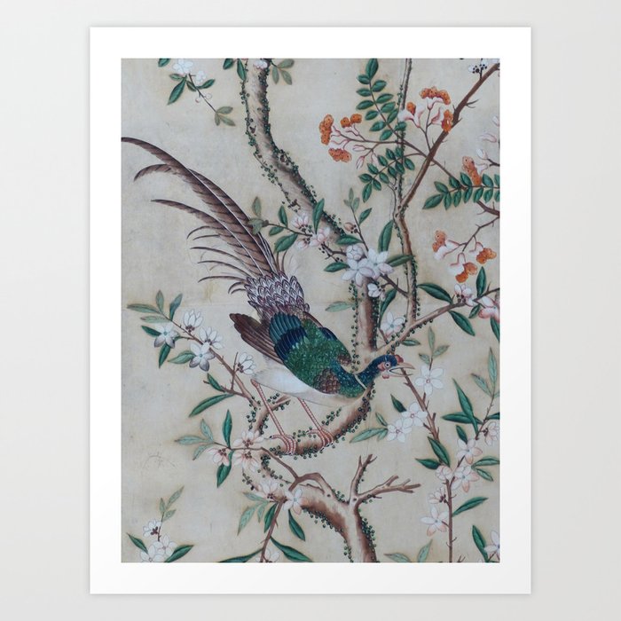 Antique Chinoiserie with Bird Art Print