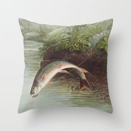 Leaping Brook Trout Throw Pillow