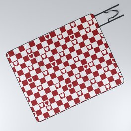 Checkered hearts red and white Picnic Blanket