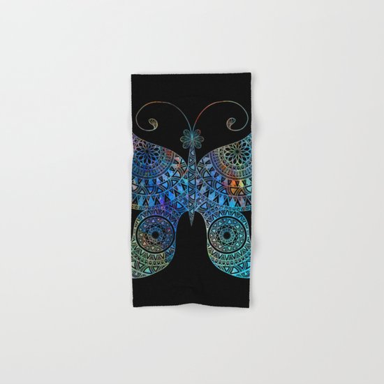 Drawn Butterfly on Black Hand & Bath Towel
