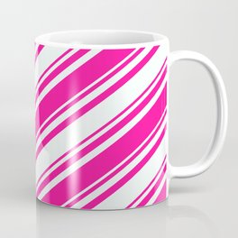 [ Thumbnail: Deep Pink and Mint Cream Colored Lines/Stripes Pattern Coffee Mug ]