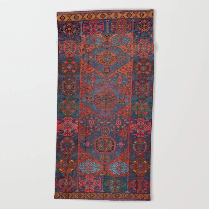 Antique Sumak Persian Kilim Rug - Bold, Colorful Vintage Traditional Turkish Carpet Print Beach Towel