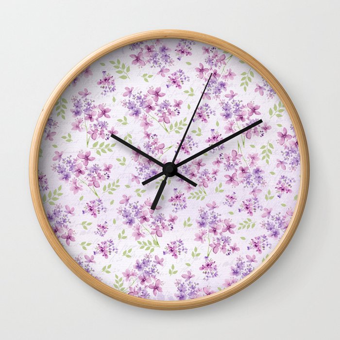 Little Purple and Pink Flowers Wall Clock