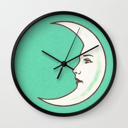 Vintage Mexican Loteria Card, La Luna, Crescent Moon Wall Clock